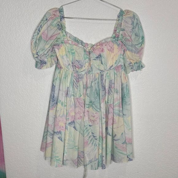 SELKIE The Parliament Floral Puff Sleeve Mini Dress Medium Pastel - Picture 2 of 14